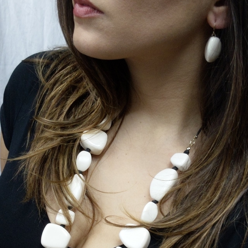 Ivory Bone Beaded Necklace BOGO FREE